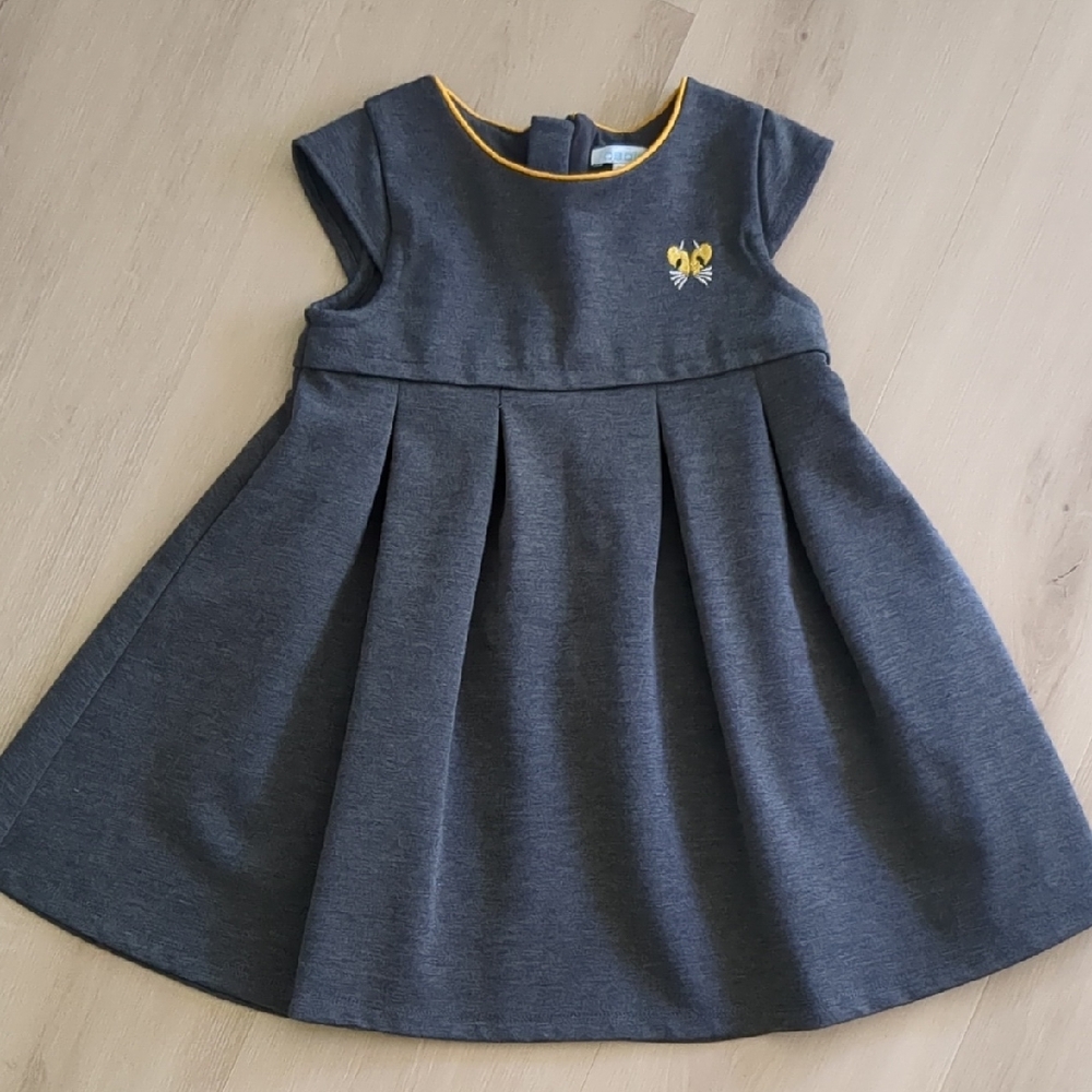 Obaibi Grey Sleeveless Pleat Dress Bird Emblem 3T